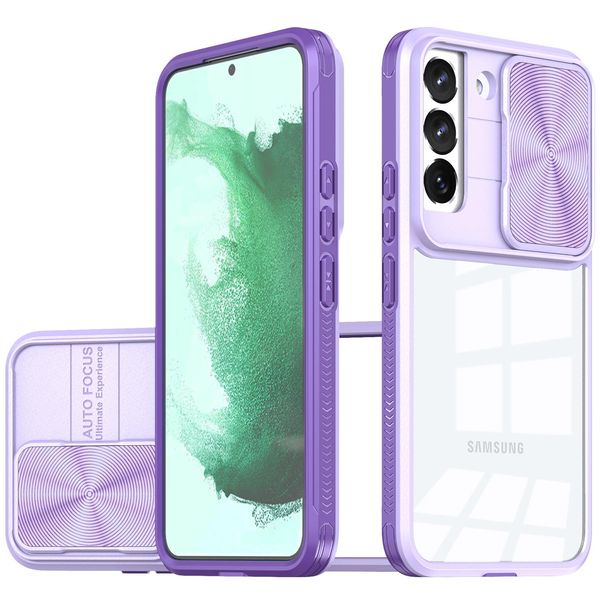 Custodia Galaxy S22 5G, Custodia Ibrida Trasparente In Tpu Con Copertura Scorrevole Per Fotocamera Samsung Galaxy S22 5G Viola-image