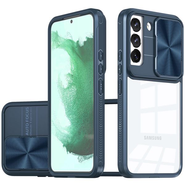 Custodia Galaxy S22+ 5G, Custodia Ibrida Trasparente In Tpu Con Copertura Scorrevole Per Fotocamera Samsung Galaxy S22+ / S22 Plus 5G Blu-image