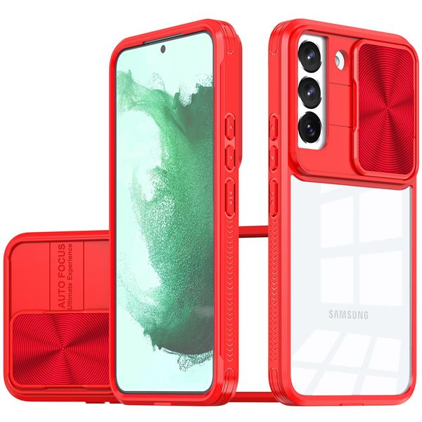 Custodia Galaxy S22+ 5G, Custodia Ibrida Trasparente In Tpu Con Copertura Scorrevole Per Fotocamera Samsung Galaxy S22+ / S22 Plus 5G Rosso-image