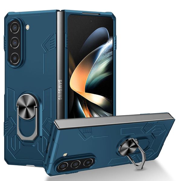 Custodia Per Samsung Galaxy Z Fold 5, Robusta Custodia Rigida In Pc, Antiurto Con Supporto Ad Anello E Supporto Blu Scuro-image