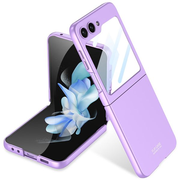 Custodia Per Samsung Galaxy Z Flip 5 Custodia Pc Solida Sottile E Opaca Con Pellicola Protettiva Per Il Display Viola-image
