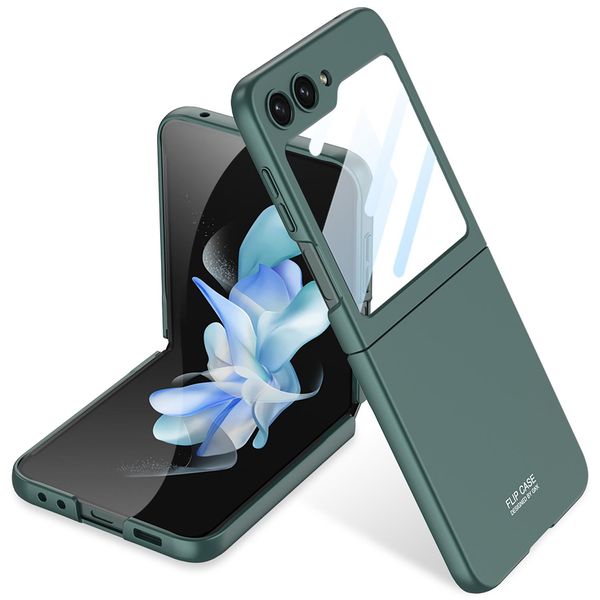 Custodia Per Samsung Galaxy Z Flip 5 Custodia Pc Solida Sottile E Opaca Con Pellicola Protettiva Per Il Display Verde-image