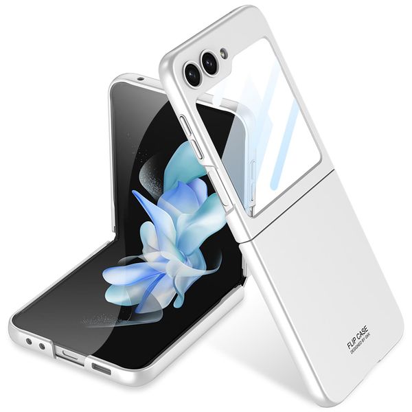 Custodia Per Samsung Galaxy Z Flip 5 Custodia Pc Solida Sottile E Opaca Con Pellicola Protettiva Sul Display Argento-image