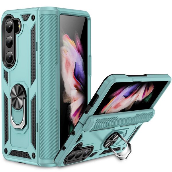 Custodia Per Samsung Galaxy Z Fold 5 Robusta A Doppio Strato, Protezione Militare Con Supporto Ad Anello E Supporto Verde-image