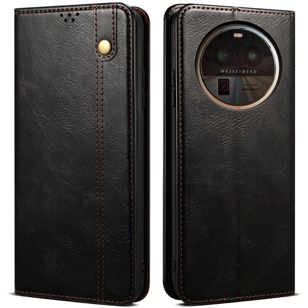 Custodia Per Oppo Find X6 Pro, Custodia In Pelle Flip Wallet Con Funzione Stand Nero-image