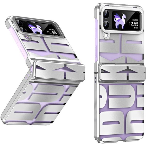 Custodia Per Samsung Galaxy Z Flip 3 5G, Custodia Galvanizzata Trasparente Con Protezione Della Cerniera Argento-image