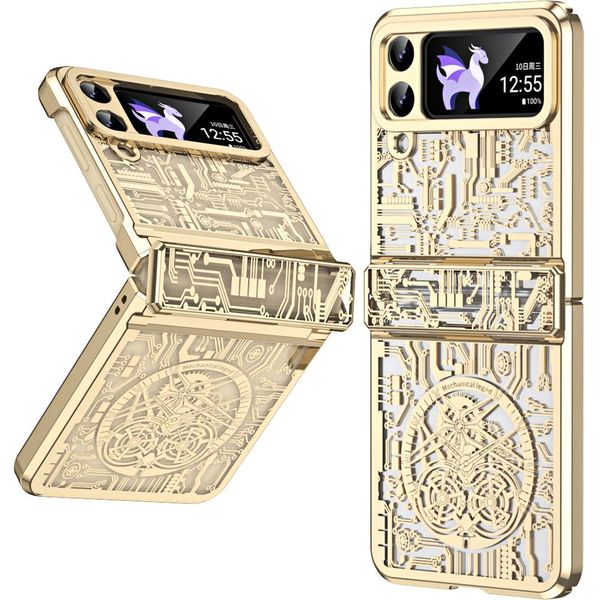 Custodia Per Samsung Galaxy Z Flip 3 5G Custodia Protettiva Galvanizzata Con Protezione Della Cerniera Oro-image