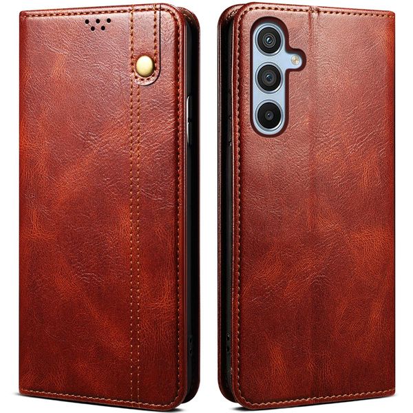 Custodia Per Samsung Galaxy M14, Custodia In Pelle Flip Wallet Con Funzione Stand Rosso-image