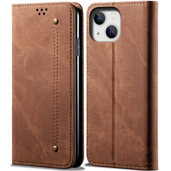 Custodia Per Iphone 15 Plus, Custodia A Portafoglio In Pelle Con Chiusura Magnetica E Supporto Marrone-image