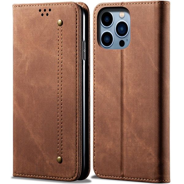 Custodia Per Iphone 15 Pro, Custodia A Portafoglio In Pelle Con Chiusura Magnetica E Supporto Marrone-image