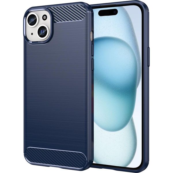 Custodia Per Iphone 15 In Silicone Tpu Morbido, Fibra Di Carbonio, Custodia Protettiva Antiurto Blu-image