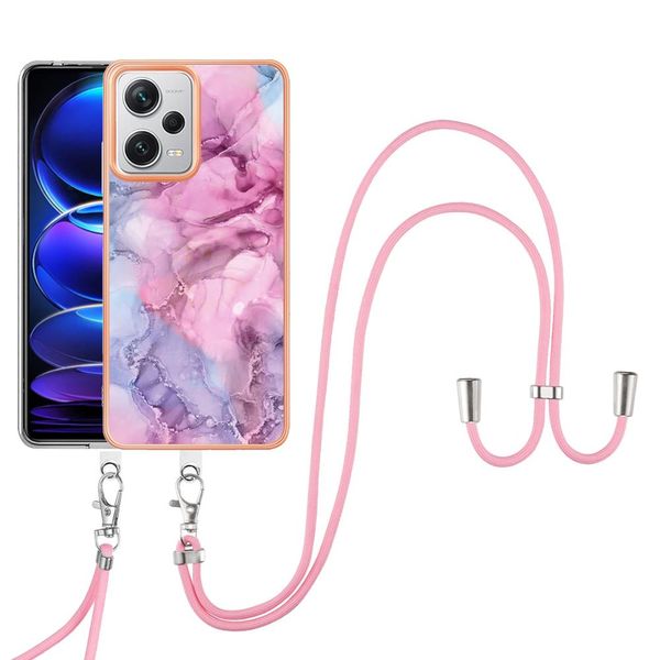 Custodia Con Cinturino Per Xiaomi Redmi Note 12 Pro+, Paraurti In Tpu A Fantasia, Custodia Protettiva Con Cinturino Regolabile Rosa-image