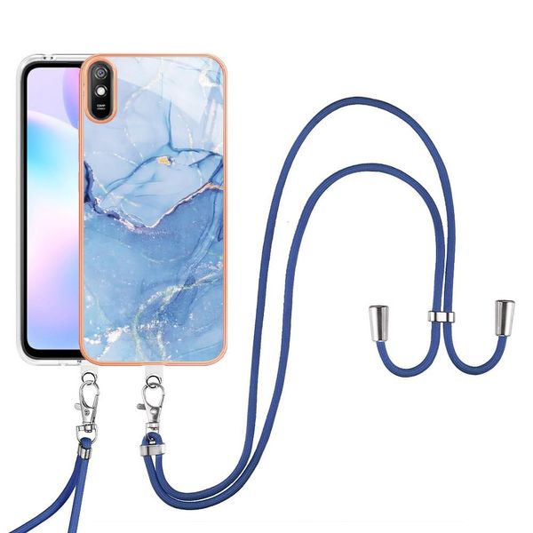 Custodia Con Cinturino Per Xiaomi Redmi 9A, Bumper In Tpu A Fantasia, Custodia Protettiva Con Cinturino Regolabile Blu-image