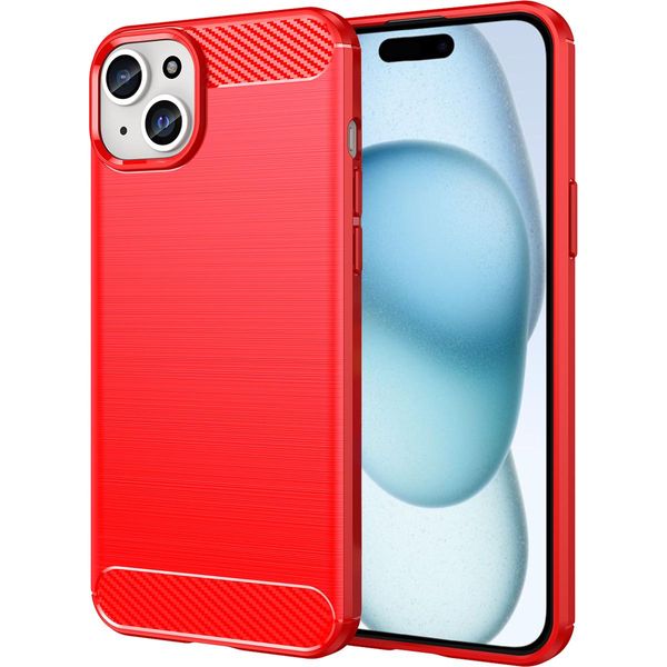 Custodia Per Iphone 15 In Silicone Tpu Morbido, Fibra Di Carbonio, Custodia Protettiva Antiurto Rossa-image
