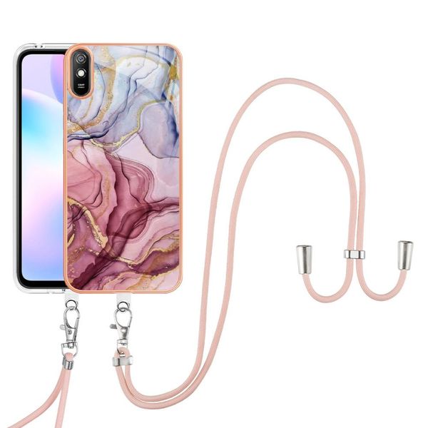 Custodia Con Cinturino Per Xiaomi Redmi 9A, Bumper In Tpu A Fantasia, Custodia Protettiva Con Cinturino Regolabile Rose Gold-image
