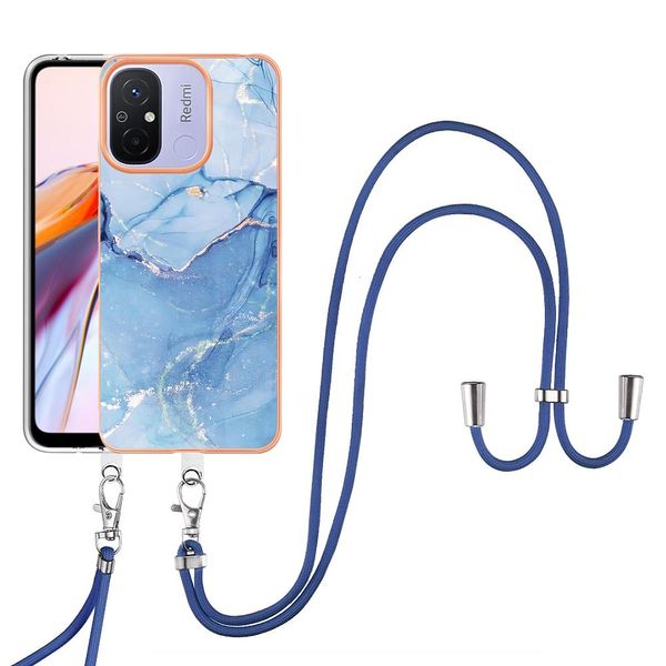 Custodia Con Cinturino Per Xiaomi Redmi 12C, Bumper In Tpu A Fantasia, Custodia Protettiva Con Cinturino Regolabile Blu-image