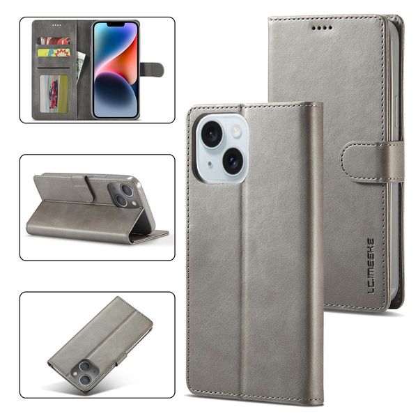 Custodia Per Iphone 14 Plus Custodia Flip In Pelle Con Chiusura Magnetica E Supporto, Custodia Protettiva Grigio-image