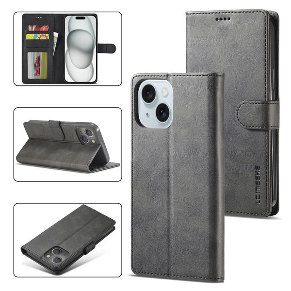 Custodia Per Iphone 15 Custodia Flip In Pelle Con Chiusura Magnetica E Supporto, Custodia Protettiva Nera-image