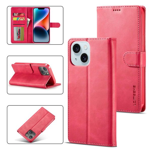 Custodia Per Iphone 14 Custodia Flip In Pelle Con Chiusura Magnetica E Supporto, Custodia Protettiva Rosa Caldo-image