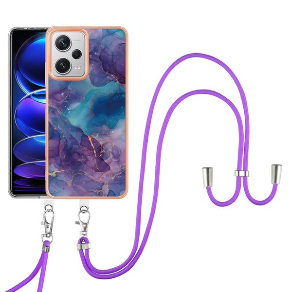 Custodia Con Cinturino Per Xiaomi Redmi Note 12 Pro+, Paraurti In Tpu A Fantasia, Custodia Protettiva Con Cinturino Regolabile Viola-image