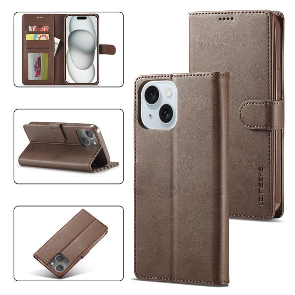Custodia Per Iphone 15 Custodia Flip In Pelle Con Chiusura Magnetica E Supporto, Custodia Protettiva Marrone-image