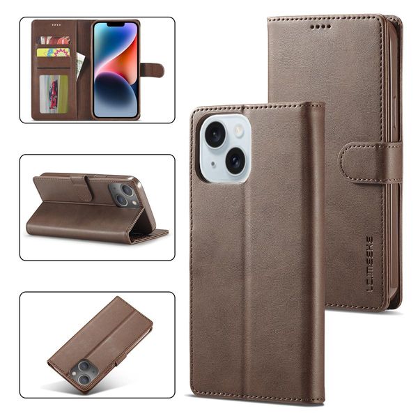 Custodia Per Iphone 14 Custodia Flip In Pelle Con Chiusura Magnetica E Supporto, Custodia Protettiva Marrone-image