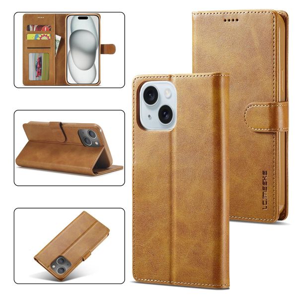 Custodia Per Iphone 15 Custodia Flip In Pelle Con Chiusura Magnetica E Supporto, Custodia Protettiva Giallo-image