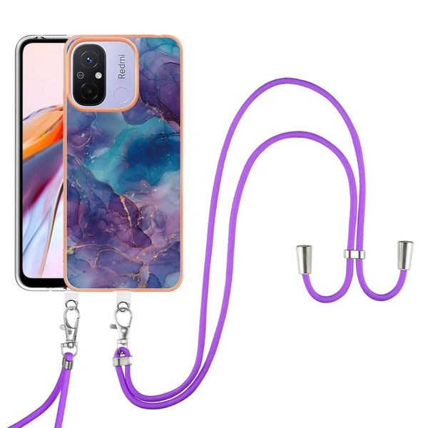 Custodia Con Cinturino Per Xiaomi Redmi 12C, Paraurti In Tpu A Fantasia, Custodia Protettiva Con Cinturino Regolabile Viola-image