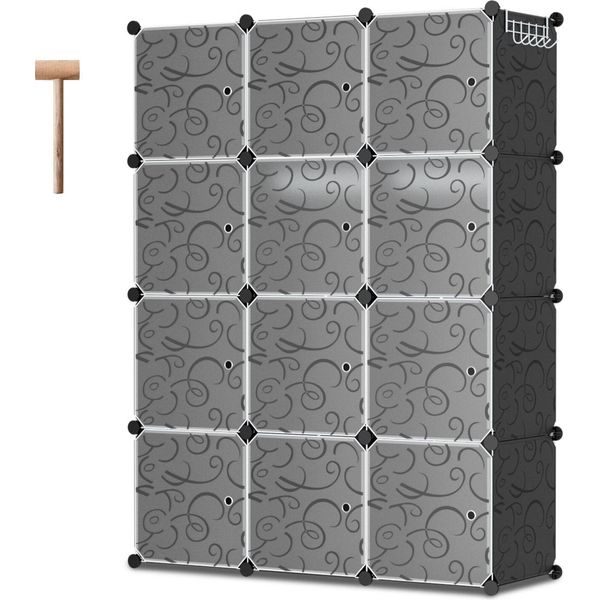 Clanmacy Armadio Fai Da Te 12/13/20 Scatole Sistema Di Scaffalatura Armadio Con Porta Acqua E Antipolvere Per Camera Da Letto Bagno (12 Scatole)-image