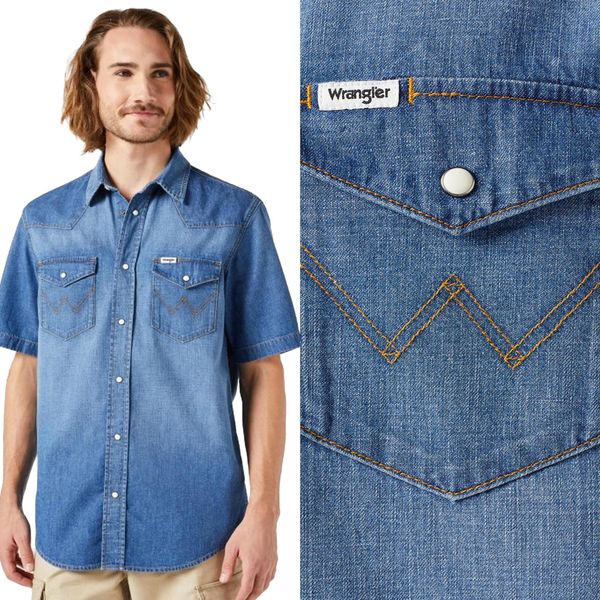 Wrangler 112350572 Camicia Western A Maniche Corte Blu S Uomo Blu S-image