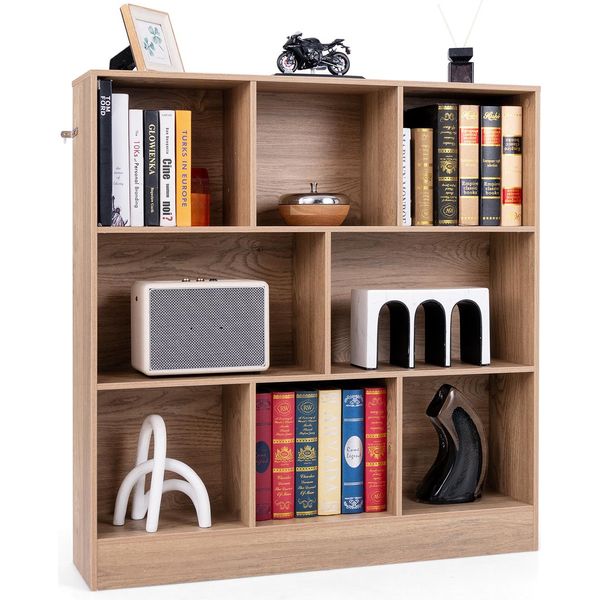 Libreria Costway Con 8 Scomparti, Scaffale In Piedi A 3 Livelli, Scaffale A Cubo, Scaffale Per Ufficio, Scaffale Portaoggetti 100 X 24 X 104 Cm (Naturale)-image