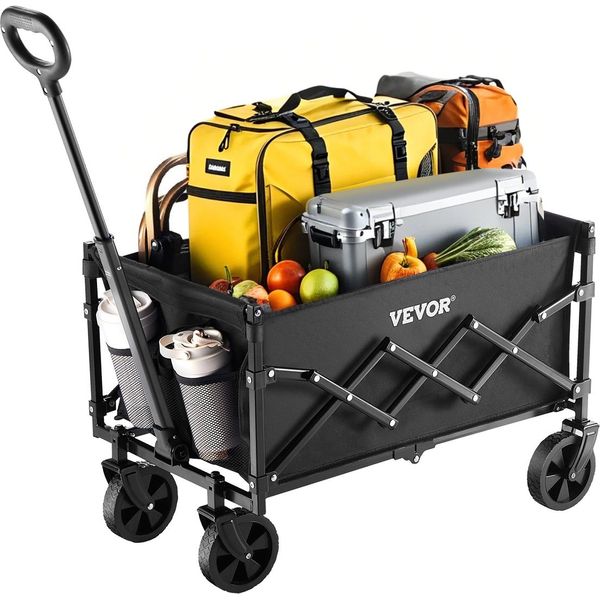 Vevor Carrello A Mano 66X45X46 Cm, 102 Kg Carrello Da Trasporto Pieghevole Con Ruote Per Tutti I Terreni, Carrello Multiuso Per Esterni Con Maniglia Regolabile, Carrello Da Campeggio-image