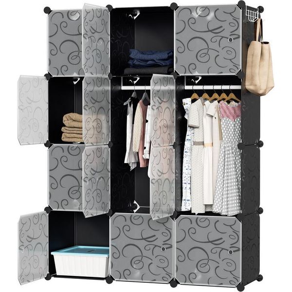 Aopunly 12 Scatole Sistema Di Scaffalatura Fai Da Te Armadio Armadio Armadio Scaffale A Innesto 140X105X35Cm Bianco E Nero-image