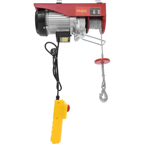 Paranco Elettrico A Fune - Portata 600 Kg - 1200 W - Spina 220 V Ue - Cavo D'acciaio 12 M, Altezza Di Sollevamento 6/12 M - Arresto Di Emergenza E Funzionamento A Fune - Rosso-image