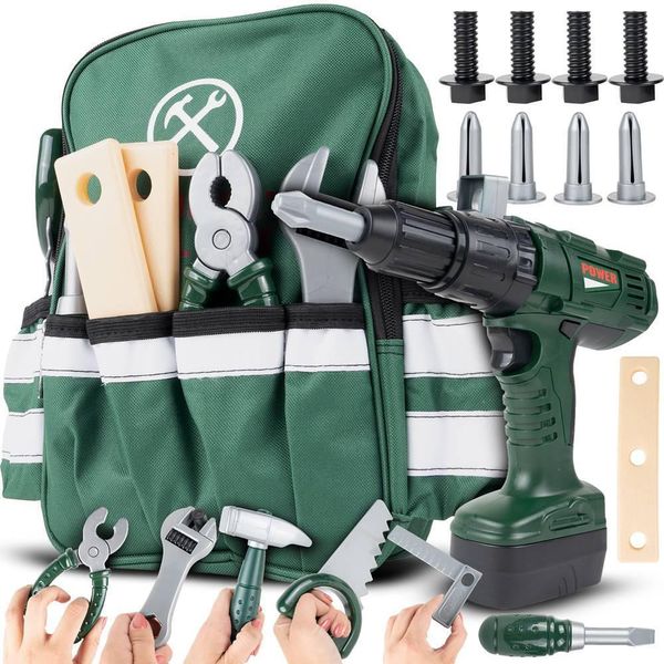 Malplay Set Di Zaini Per Il Bricolage Con Casco Di Sicurezza E Attrezzi Per Il Gioco Di Ruolo Per Bambini Da 3 Anni-image