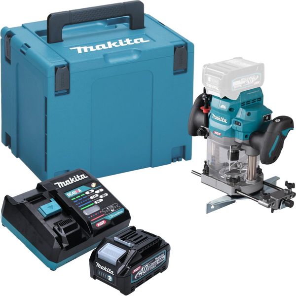 Makita Rp 001 GM101 Fresatrice A Batteria 40 V Max. 12 Mm Senza Spazzole + 1X Batteria 4,0 Ah + Caricabatterie + Makpac-image