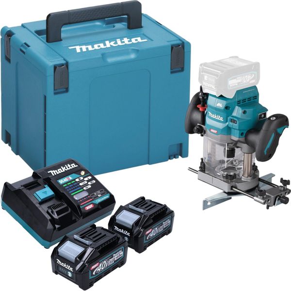 Makita Rp 001 GM201 Fresatrice A Batteria 40 V Max. 12 Mm Senza Spazzole + 2X Batteria 4,0 Ah + Caricabatterie + Makpac-image