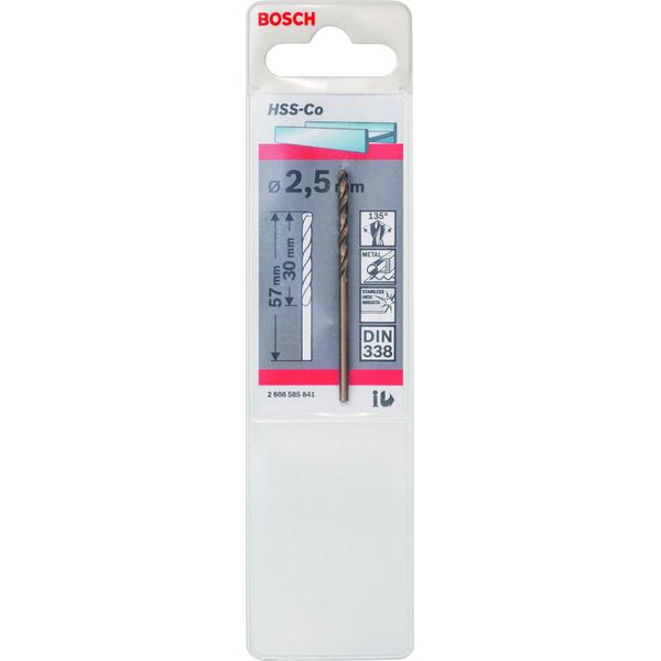 Bosch Punta Per Metallo Hss-Co, Din 338, 2,5 X 30 X 57 Mm, Confezione Da 1 Pz-image