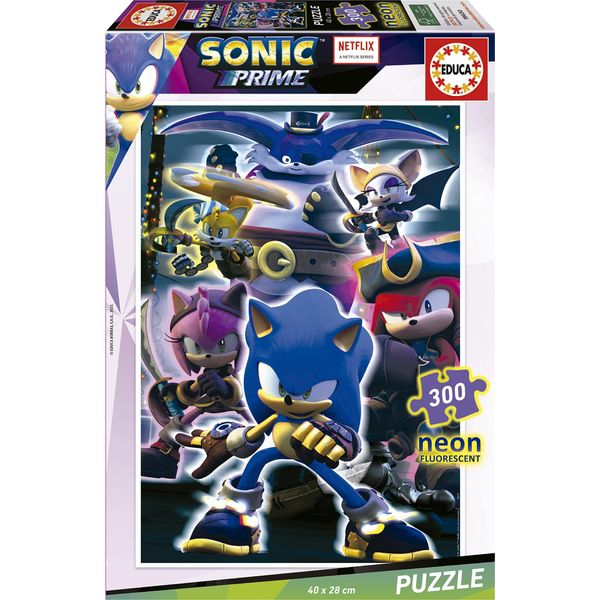 Educa - Puzzle Per Bambini Sonic Prime Neon 300 Pezzi Fosforescenti. 40 X 28 Cm. Consigliato Per +6 Anni (19630) Educa-image