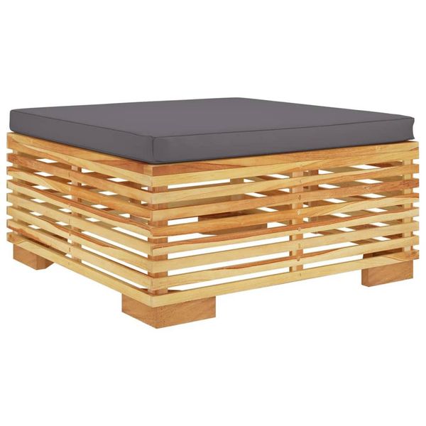 Sgabello Da Giardino Con Cuscini Grigio Scuro In Teak Massiccio-image