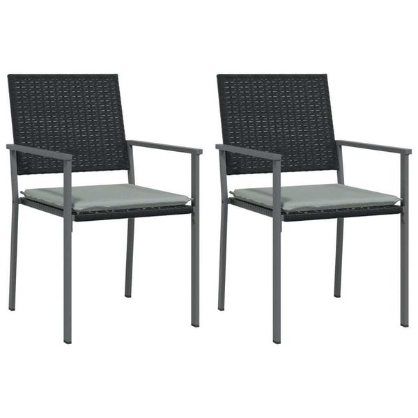 Vidaxl Sedie Da Giardino Con Cuscino 2 Pezzi Nero 54X62,5X89Cm Poly Rattan-image
