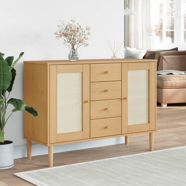 Vidaxl Credenza Senja Rattan Look Marrone 112X40X80 Cm Legno Di Pino-image