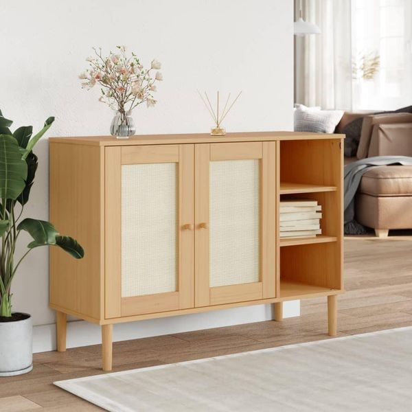 Vidaxl Credenza Senja Rattan Look Marrone 112X40X80 Cm Legno Di Pino-image