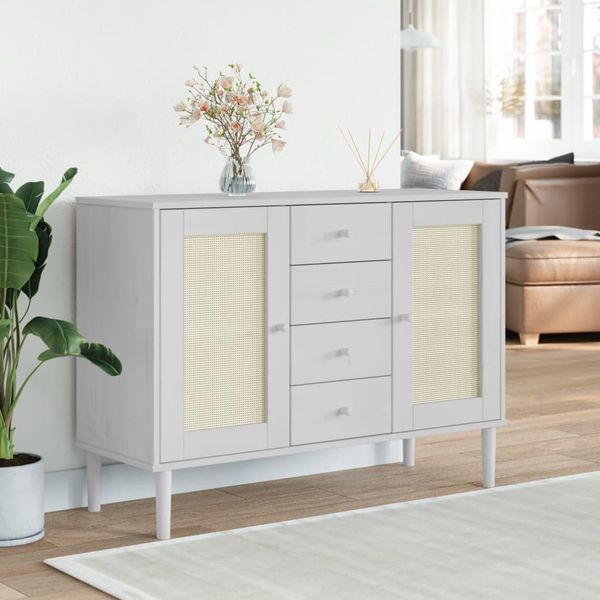 Vidaxl Credenza Senja Rattan Look Bianco 112X40X80 Cm Legno Di Pino-image