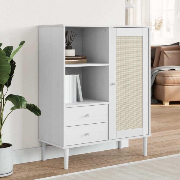 Vidaxl Credenza Senja In Rattan Bianco 90X40X112 Cm In Legno Di Pino-image