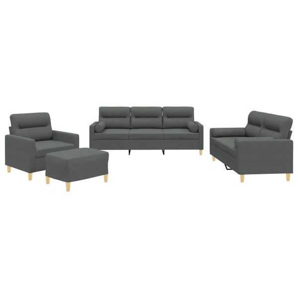 Vidaxl Set Di Divani 4 Pezzi Con Cuscini In Tessuto Grigio Scuro-image