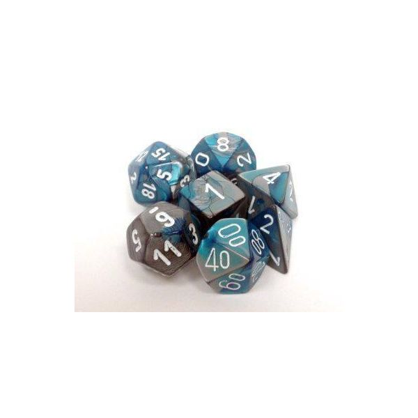 Set Di Cubetti Chessex Gemini Acciaio-Teal/Bianco 7 Pezzi-image