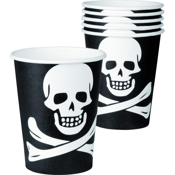 Tazza Teschio Halloween Decorazione Da Tavola 10 Pezzi Bianco E Nero 210 Ml --image