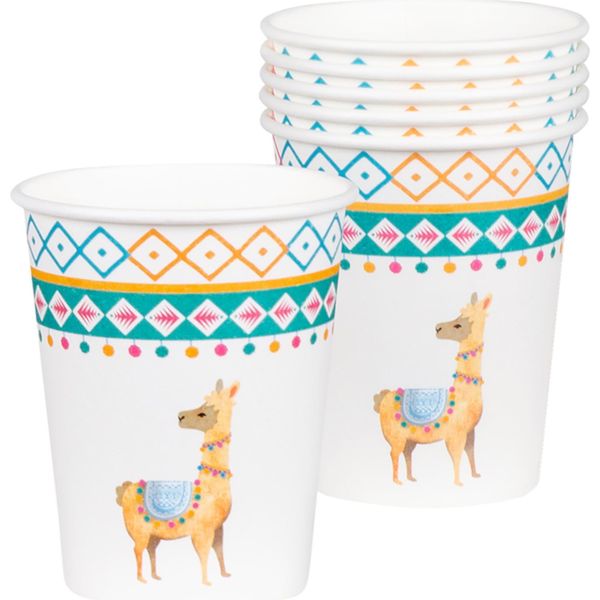 Bicchiere Di Carta Llama Decorazione Per Feste 6 Pezzi Colorati 250 Ml - Taglia Unica-image