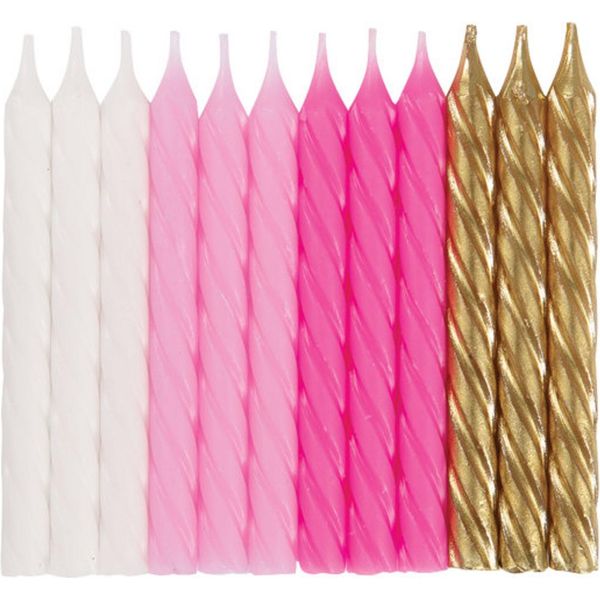 Candele Di Compleanno Decorazione Torta 24 Pezzi Rosa-Bianco-Oro - Taglia Unica-image
